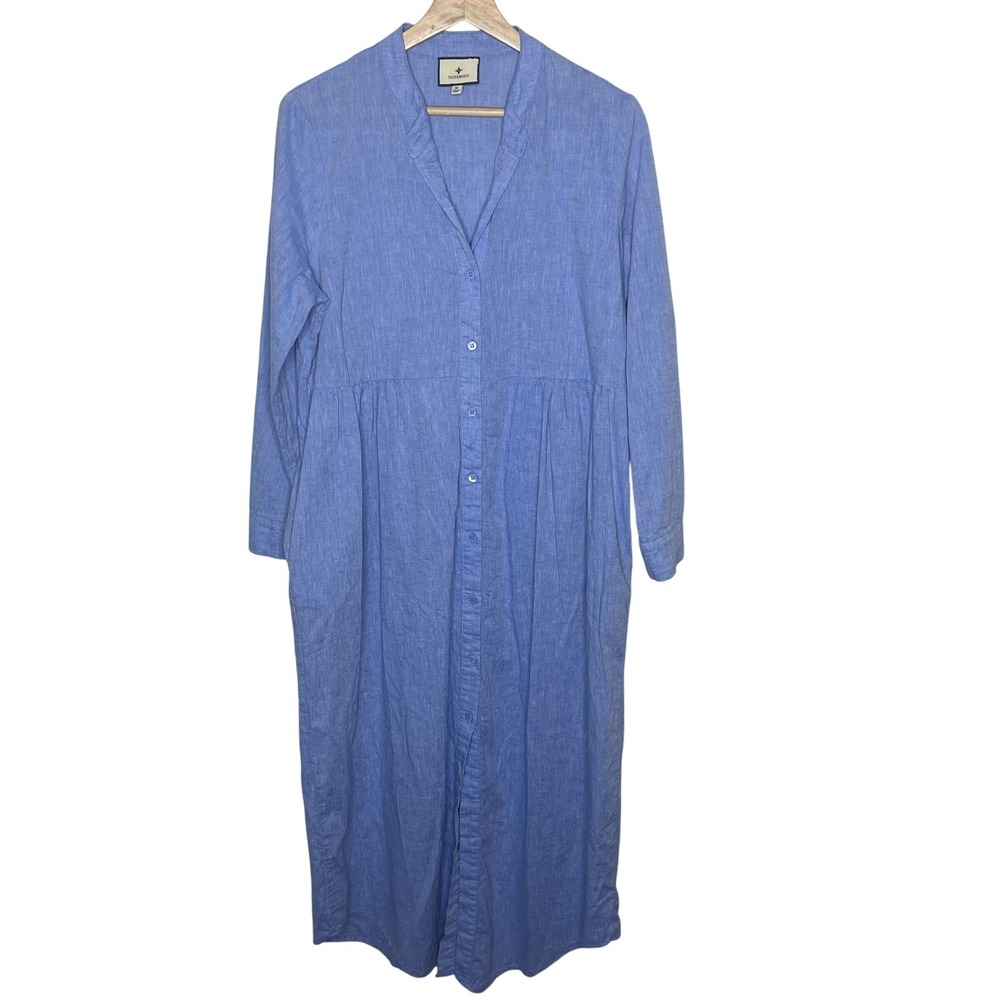 Tuckernuck Dress M Medium Blue Long Sleeve Button Front Maxi Casual Lightweight